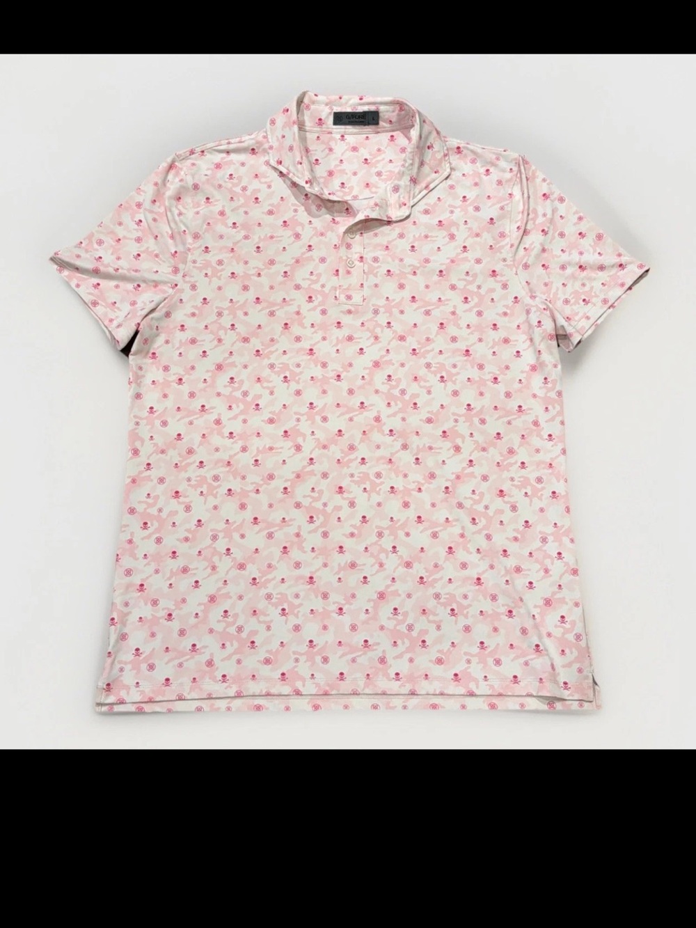 G/FORE Men's Mapped Icon Camo Tech Golf Polo Jersey Modern Spread Collar Pink L